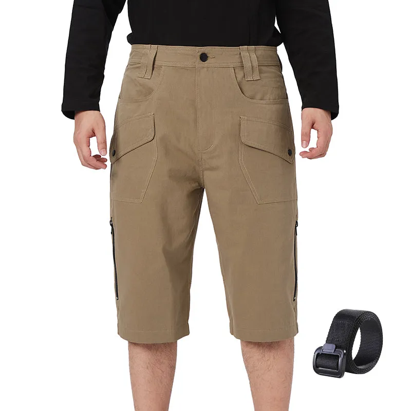 MULTI-POCKET ZIPPER 13'' INSEAM CARGO SHORTS WITH BELT