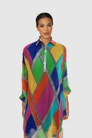 Multicolor Printed Silk Kaftan