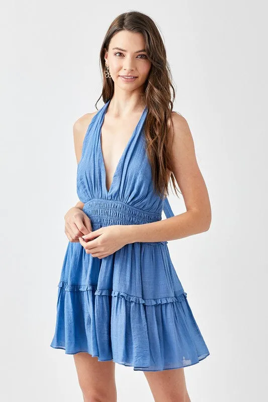 Mustard Seed Junior Halter Neck Smocked Ruffle Dress