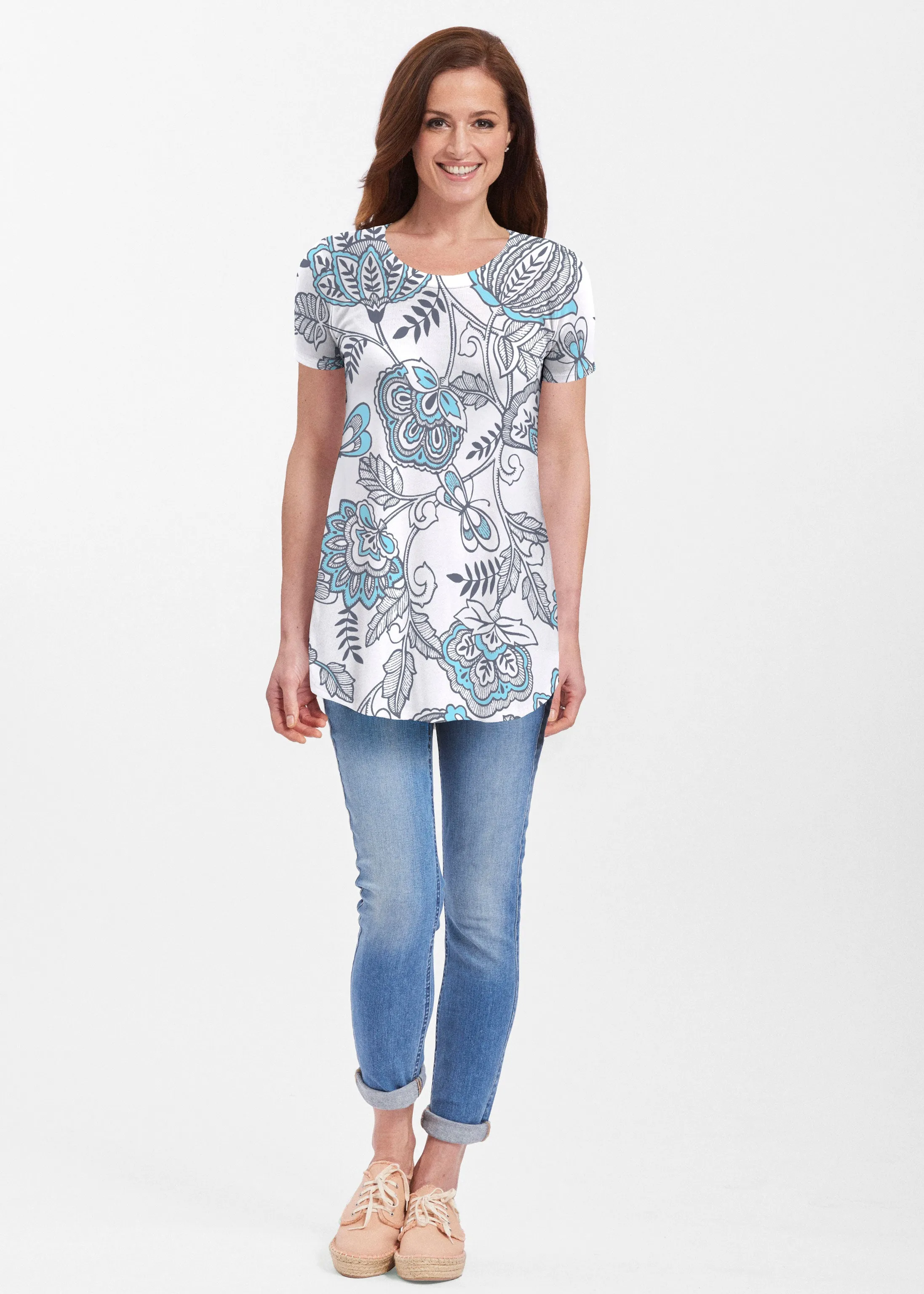 Namaste Floral (13366) ~ Butterknit Short Sleeve Tunic