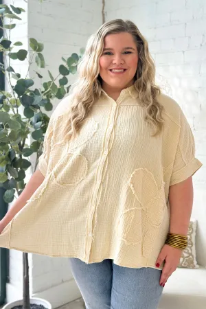 Natural Dolman Sleeve Flower Patch Top