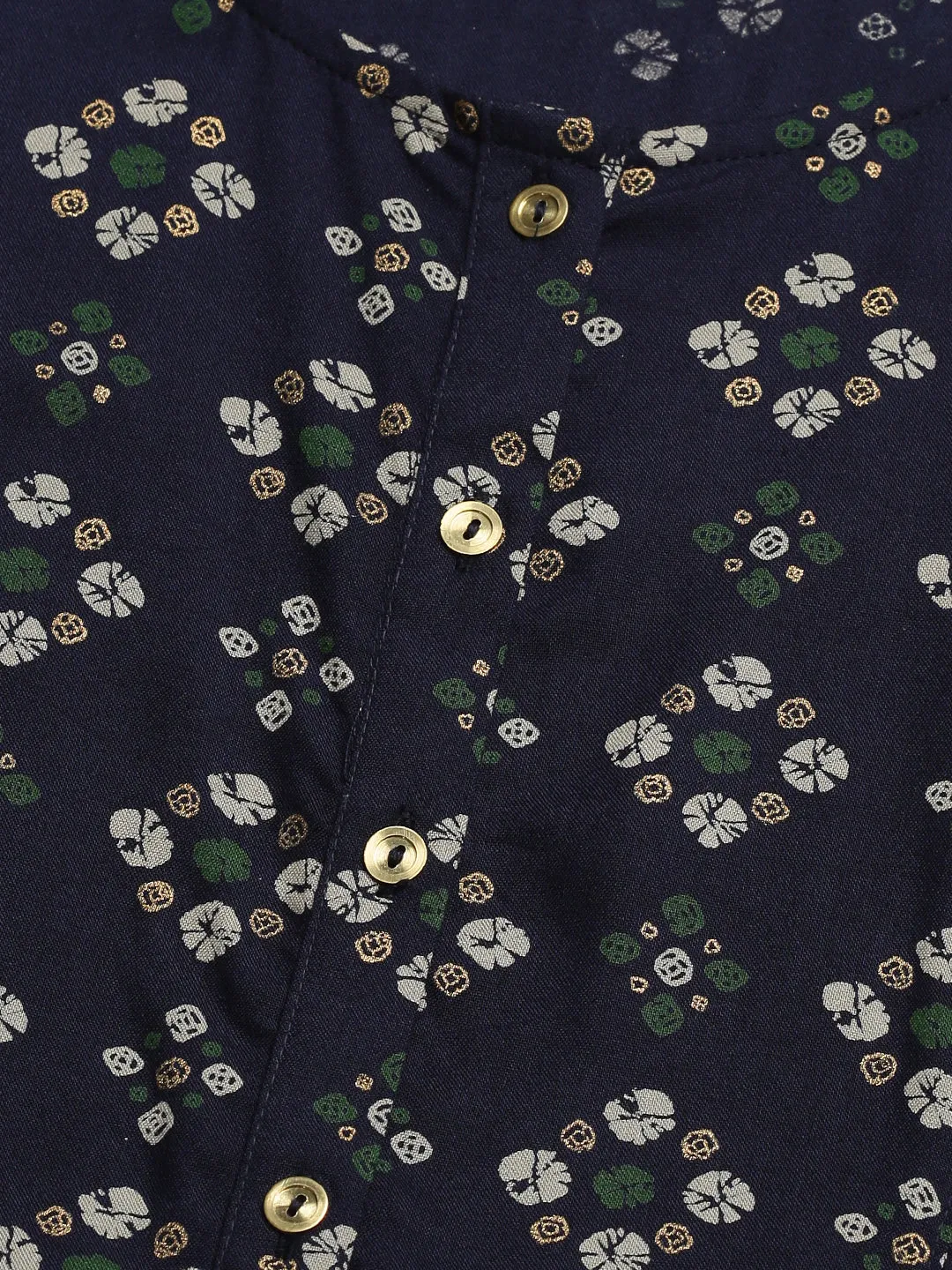 Navy Blue Rayon Bandhani Printed A-line Panelled Top