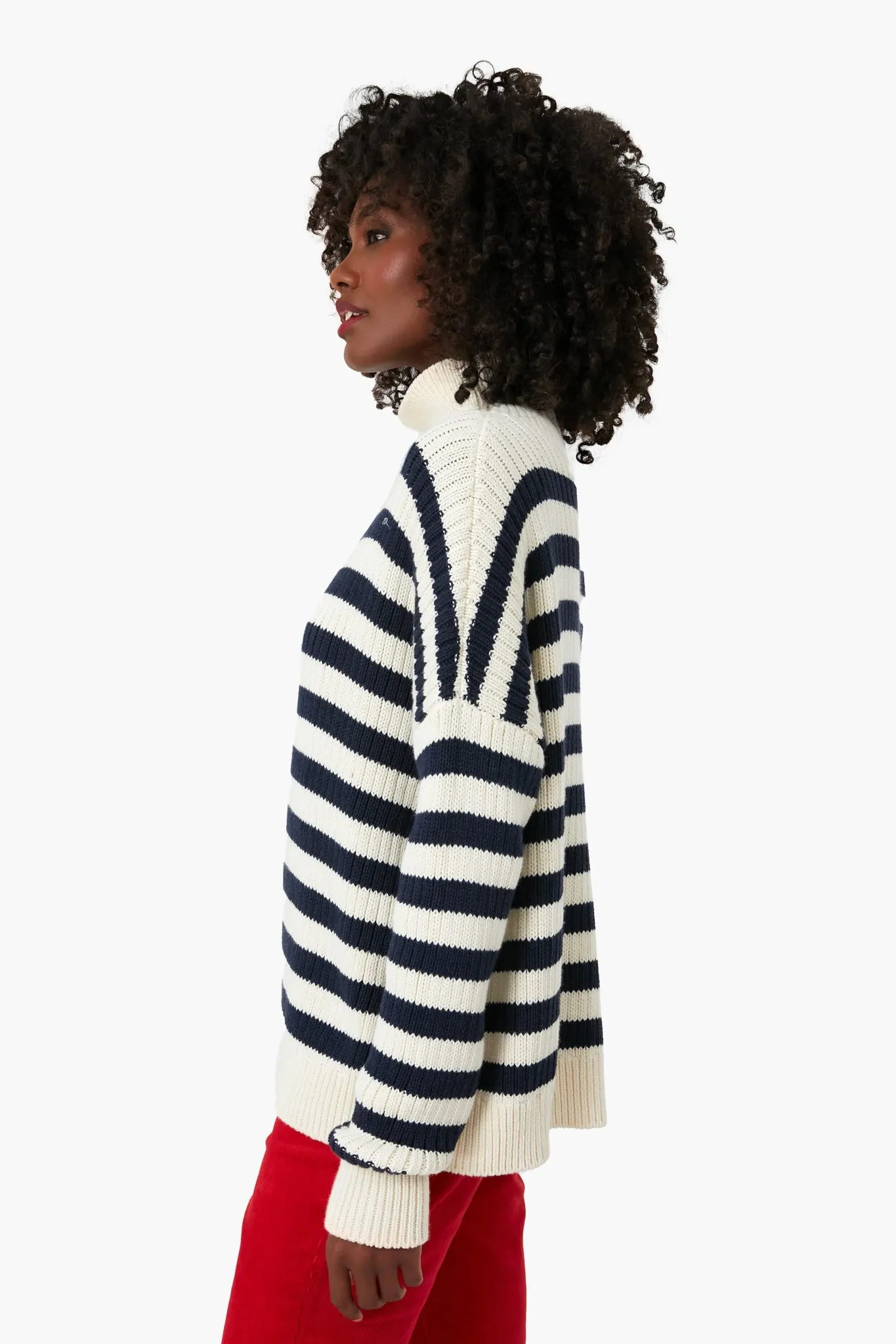 Navy Stripe Carolyn Funnel Neck Sweater
