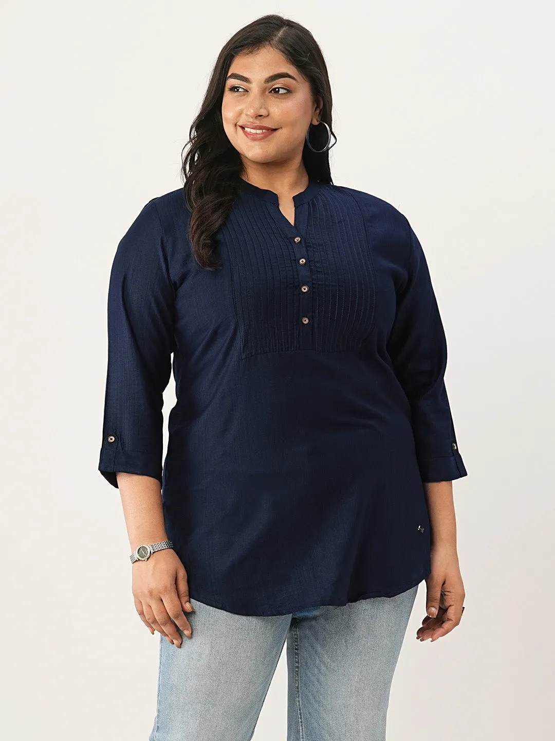 NavyBlue Comfort Fit Rayon Tunics for Women Online India Hip Length Straight - Zola