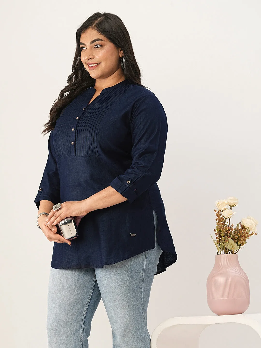 NavyBlue Comfort Fit Rayon Tunics for Women Online India Hip Length Straight - Zola