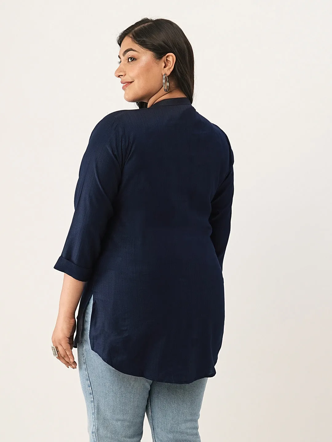NavyBlue Comfort Fit Rayon Tunics for Women Online India Hip Length Straight - Zola