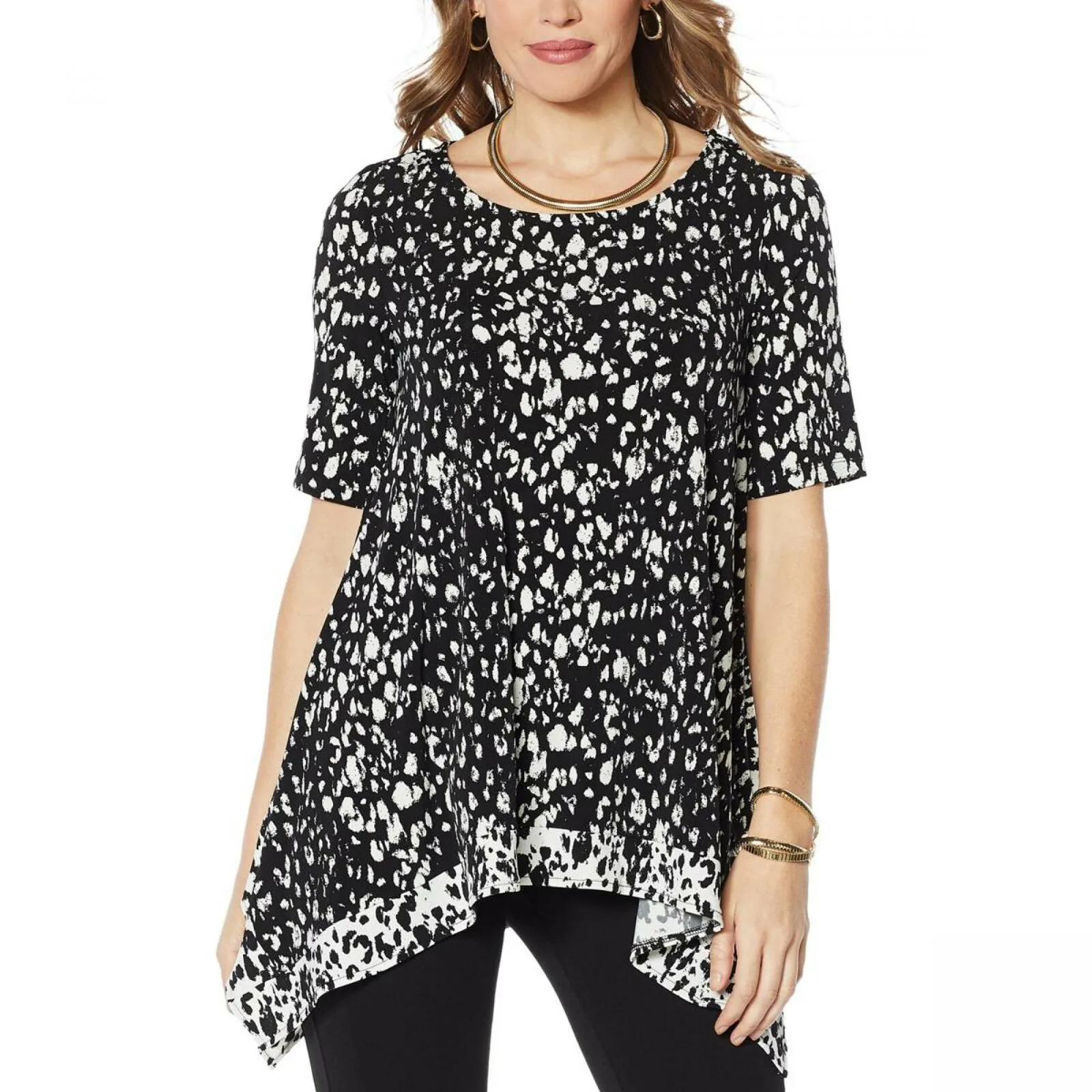 Nina Leonard Women's Miracle Matte Jersey Printed Layered Tunic Top