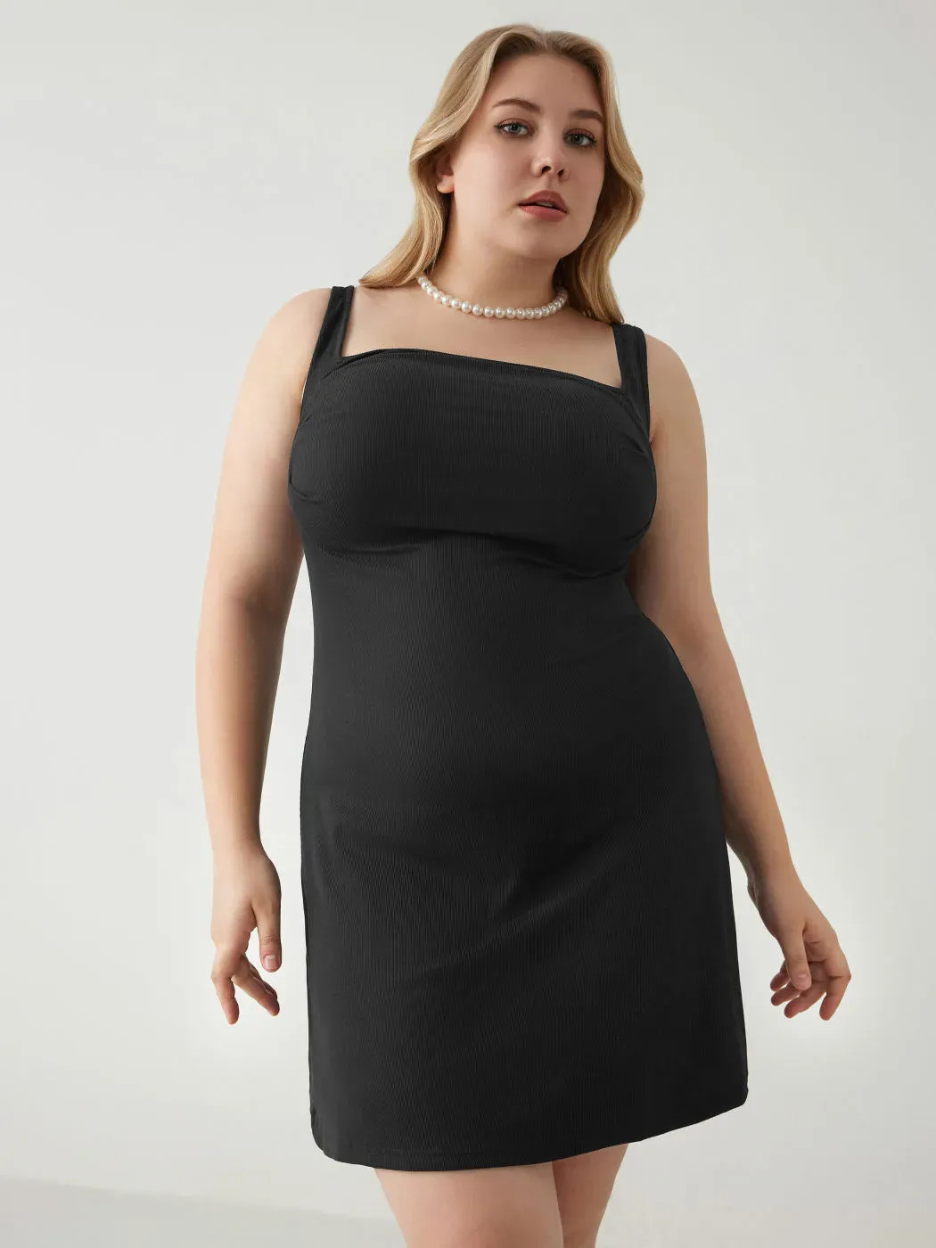 Nora Plus Size Square Neck Sleeveless Bodycon Mini Dress