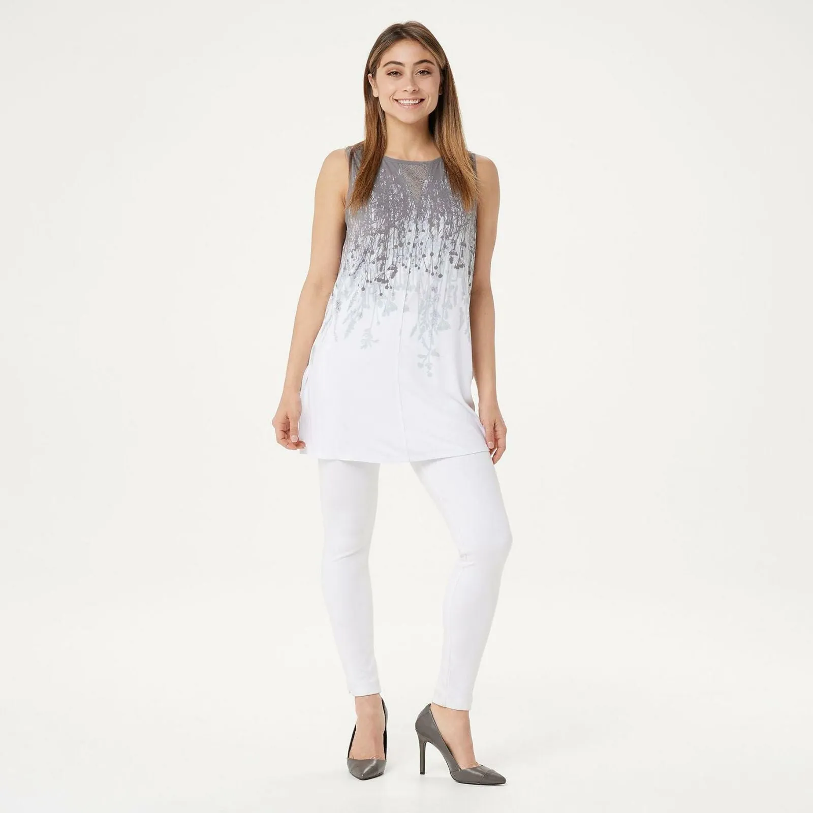 NWT Lisa Rinna Collection Sleeveless Reverse Border Print Tunic Top. A305092 XL