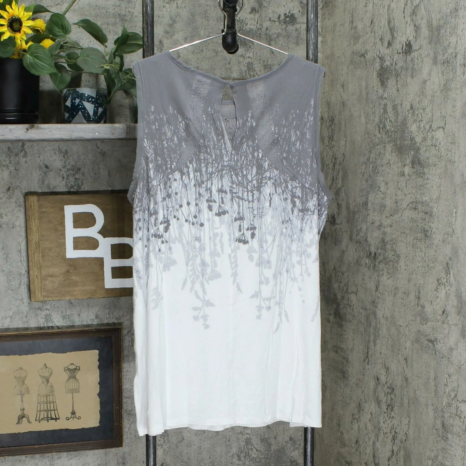 NWT Lisa Rinna Collection Sleeveless Reverse Border Print Tunic Top. A305092 XL