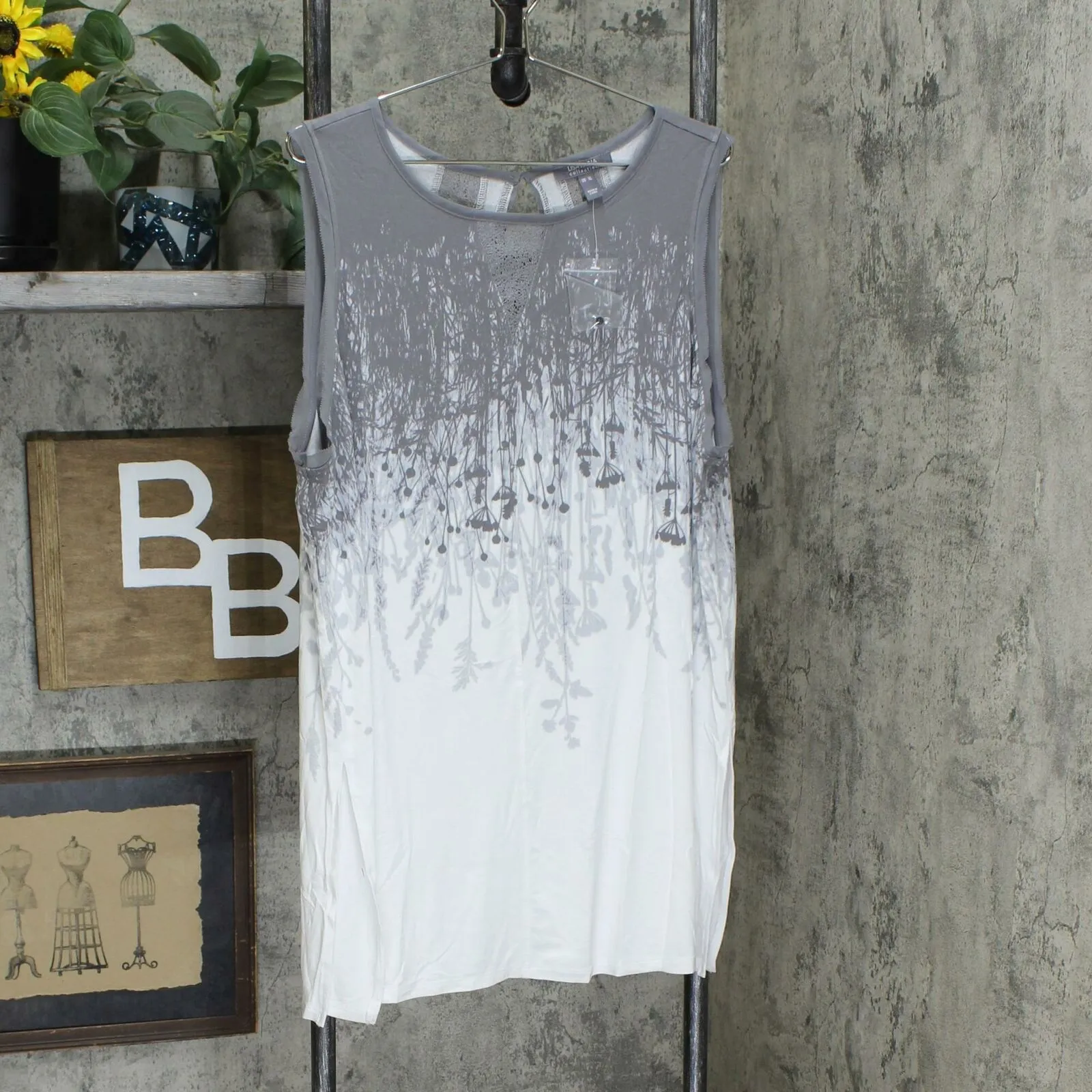 NWT Lisa Rinna Collection Sleeveless Reverse Border Print Tunic Top. A305092 XL