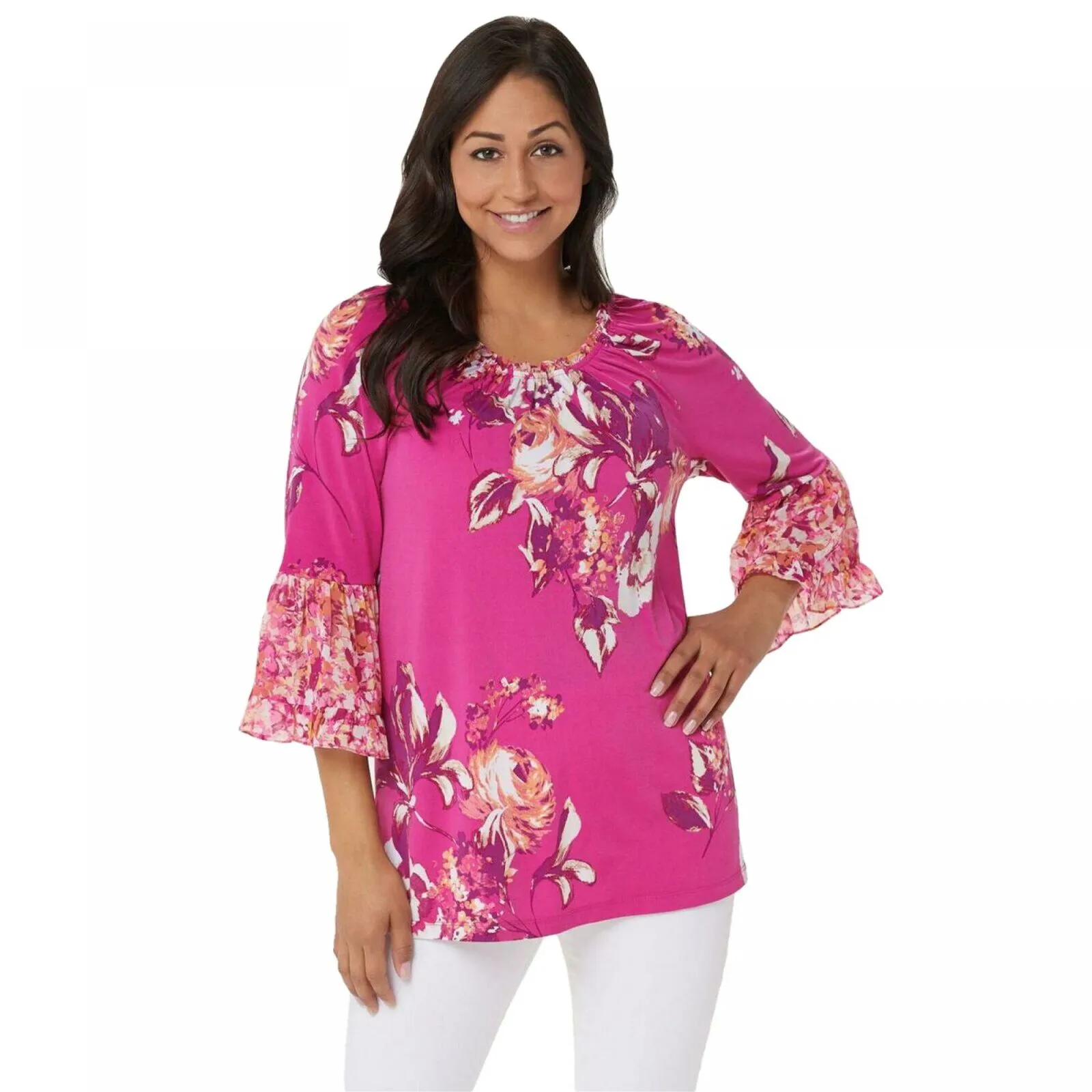 NWT Susan Graver Printed Liquid Knit Tunic With. A352213-Reg Small