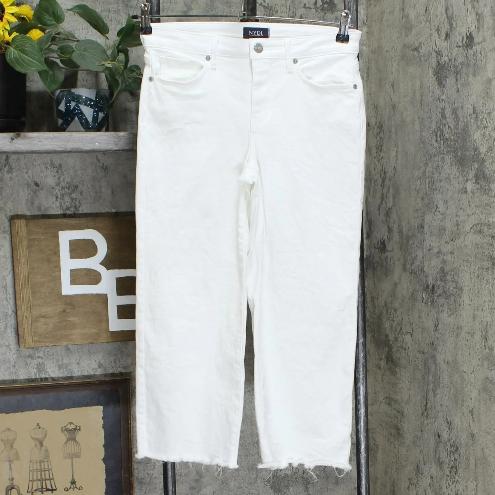 NYDJ Women's Wide Leg Fray Hem Capri Jeans Optic White 0