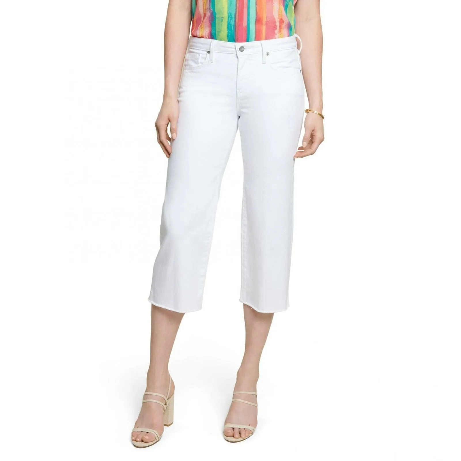 NYDJ Women's Wide Leg Fray Hem Capri Jeans Optic White 0