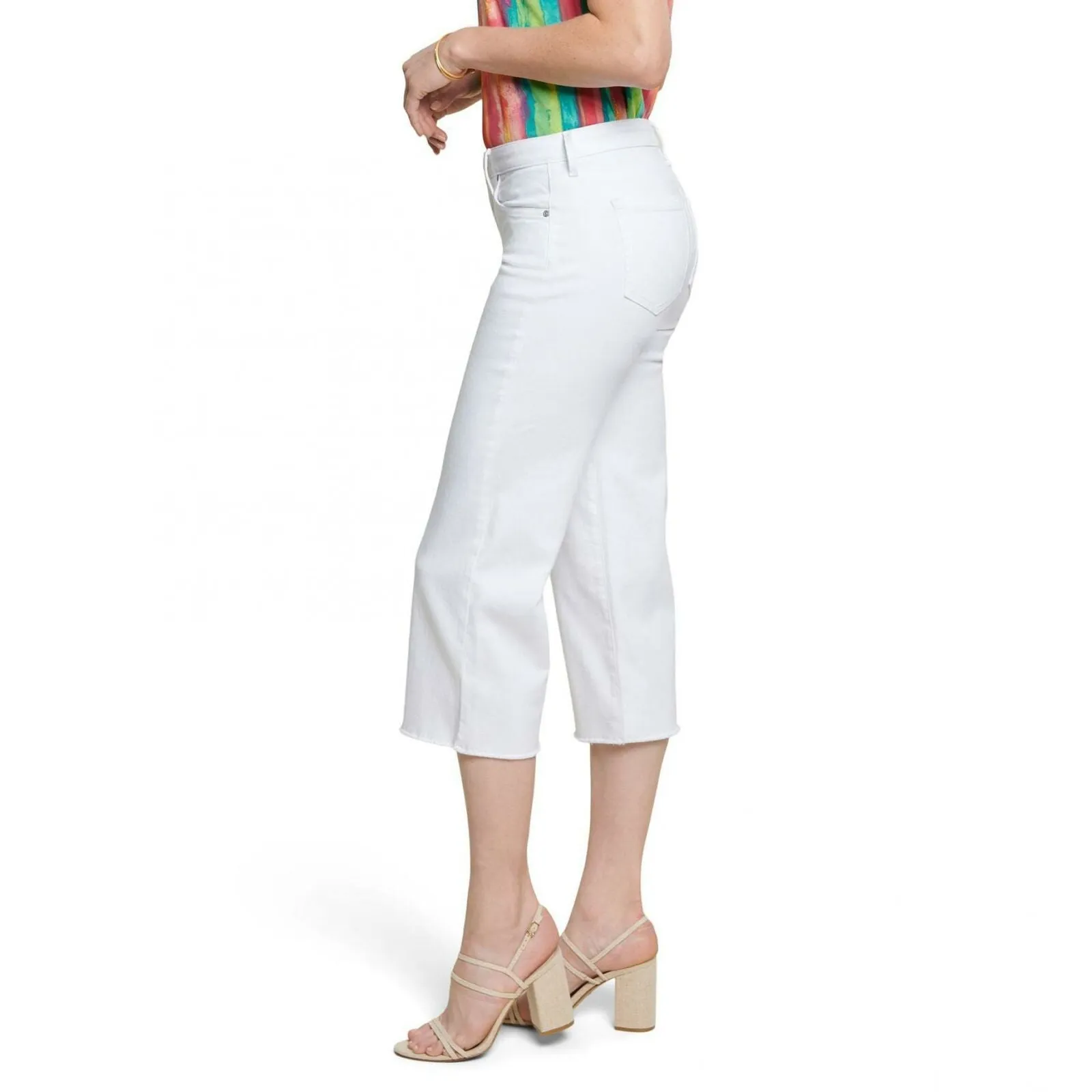 NYDJ Women's Wide Leg Fray Hem Capri Jeans Optic White 0