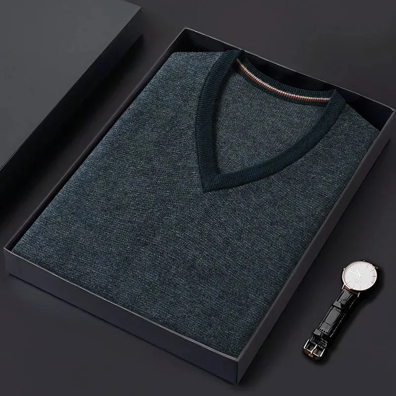 Obsidian Phoenix Luxury 100% Wool Sweater Vest - High-End Soft Warm Men’s Sleeveless V-Neck Pullover in Sizes Up to 8XL