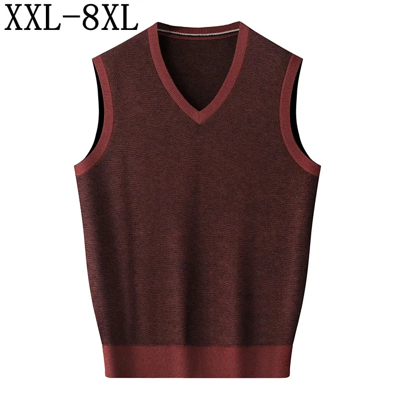 Obsidian Phoenix Luxury 100% Wool Sweater Vest - High-End Soft Warm Men’s Sleeveless V-Neck Pullover in Sizes Up to 8XL