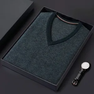 Obsidian Phoenix Luxury 100% Wool Sweater Vest - High-End Soft Warm Men’s Sleeveless V-Neck Pullover in Sizes Up to 8XL