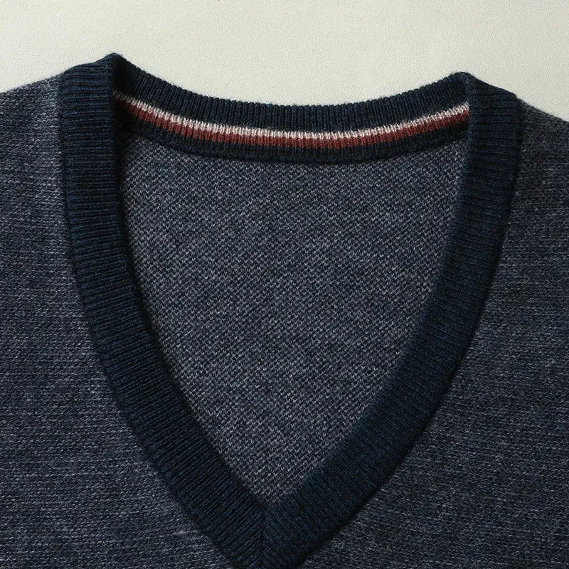 Obsidian Phoenix Luxury 100% Wool Sweater Vest - High-End Soft Warm Men’s Sleeveless V-Neck Pullover in Sizes Up to 8XL