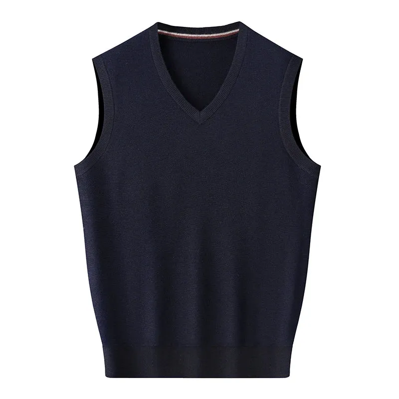 Obsidian Phoenix Luxury 100% Wool Sweater Vest - High-End Soft Warm Men’s Sleeveless V-Neck Pullover in Sizes Up to 8XL
