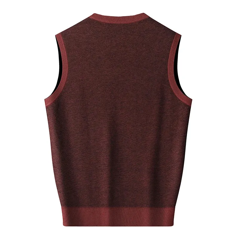 Obsidian Phoenix Luxury 100% Wool Sweater Vest - High-End Soft Warm Men’s Sleeveless V-Neck Pullover in Sizes Up to 8XL