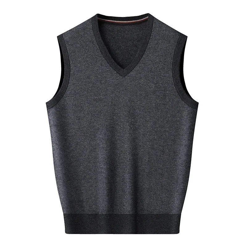 Obsidian Phoenix Luxury 100% Wool Sweater Vest - High-End Soft Warm Men’s Sleeveless V-Neck Pullover in Sizes Up to 8XL