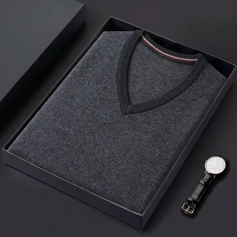 Obsidian Phoenix Luxury 100% Wool Sweater Vest - High-End Soft Warm Men’s Sleeveless V-Neck Pullover in Sizes Up to 8XL
