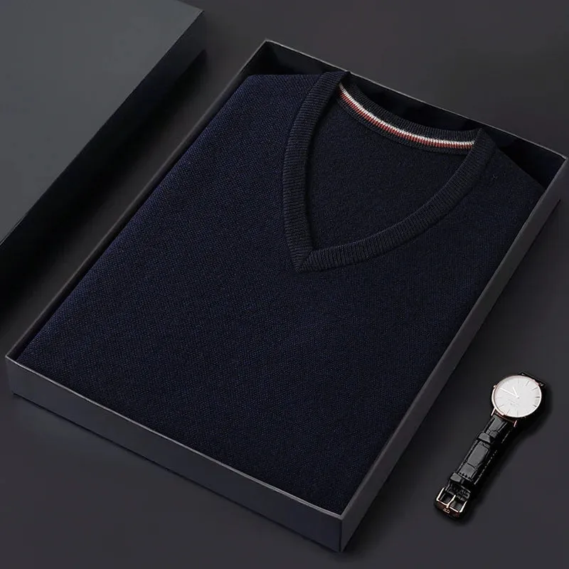 Obsidian Phoenix Luxury 100% Wool Sweater Vest - High-End Soft Warm Men’s Sleeveless V-Neck Pullover in Sizes Up to 8XL
