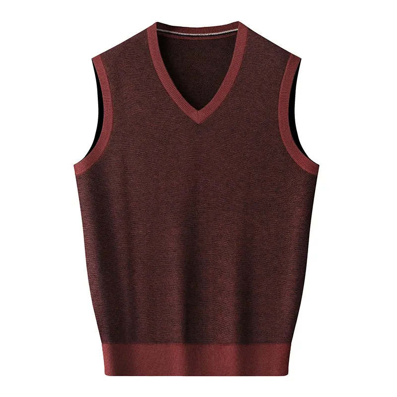 Obsidian Phoenix Luxury 100% Wool Sweater Vest - High-End Soft Warm Men’s Sleeveless V-Neck Pullover in Sizes Up to 8XL