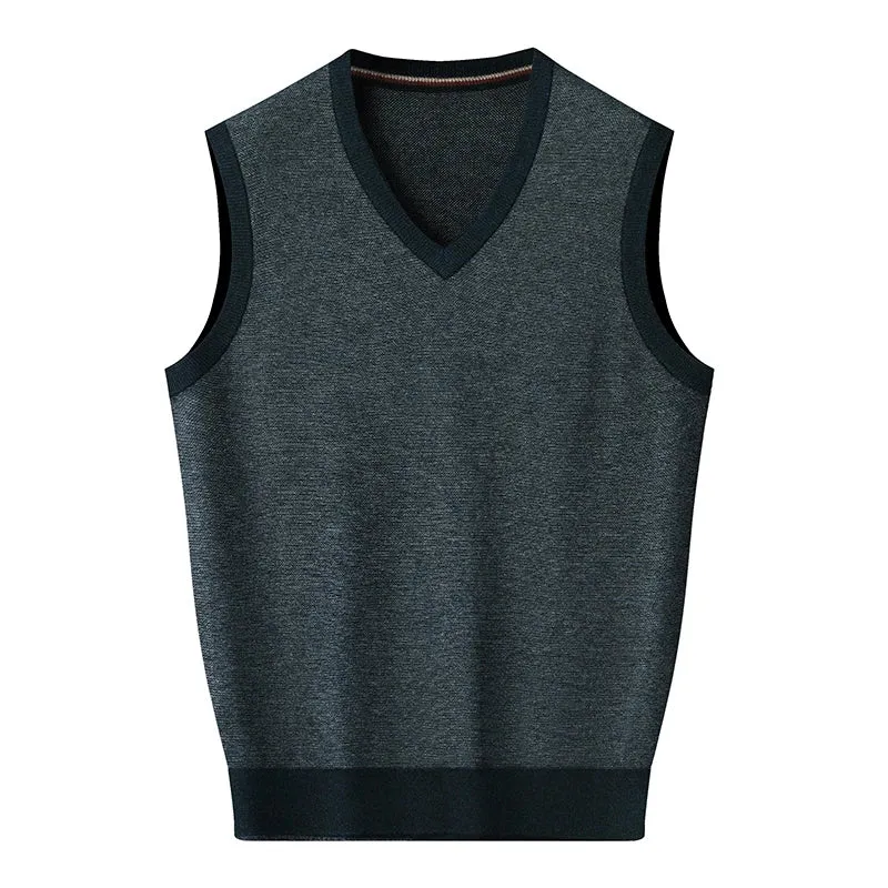 Obsidian Phoenix Luxury 100% Wool Sweater Vest - High-End Soft Warm Men’s Sleeveless V-Neck Pullover in Sizes Up to 8XL