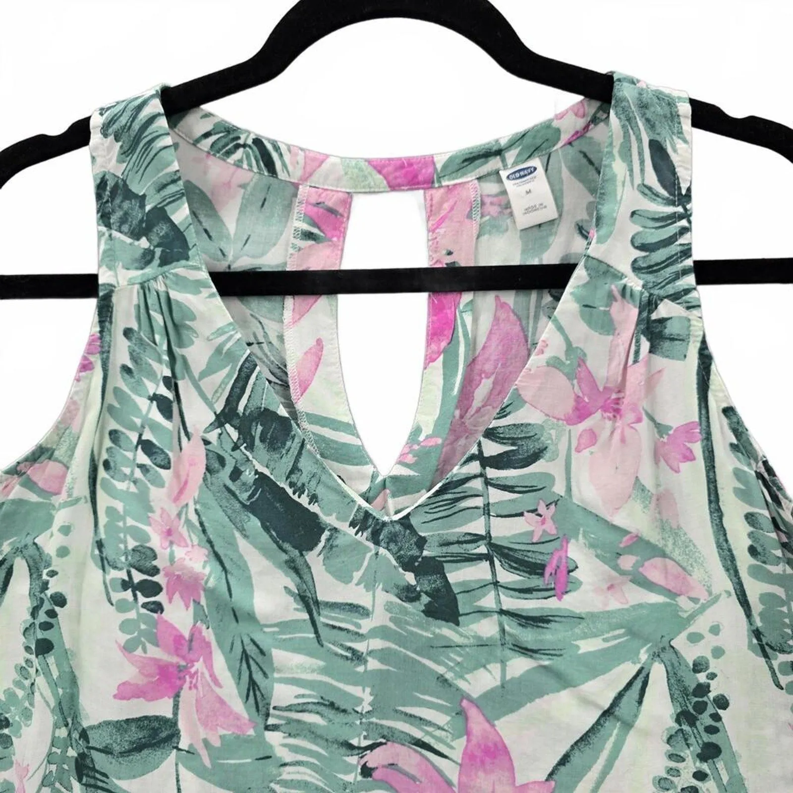 Old Navy Floral Sleeveless Green Pink High Low Tropical Tunic Top Shirt Medium