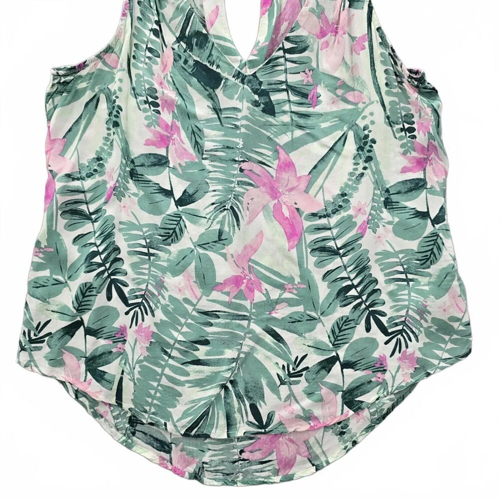 Old Navy Floral Sleeveless Green Pink High Low Tropical Tunic Top Shirt Medium