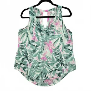 Old Navy Floral Sleeveless Green Pink High Low Tropical Tunic Top Shirt Medium