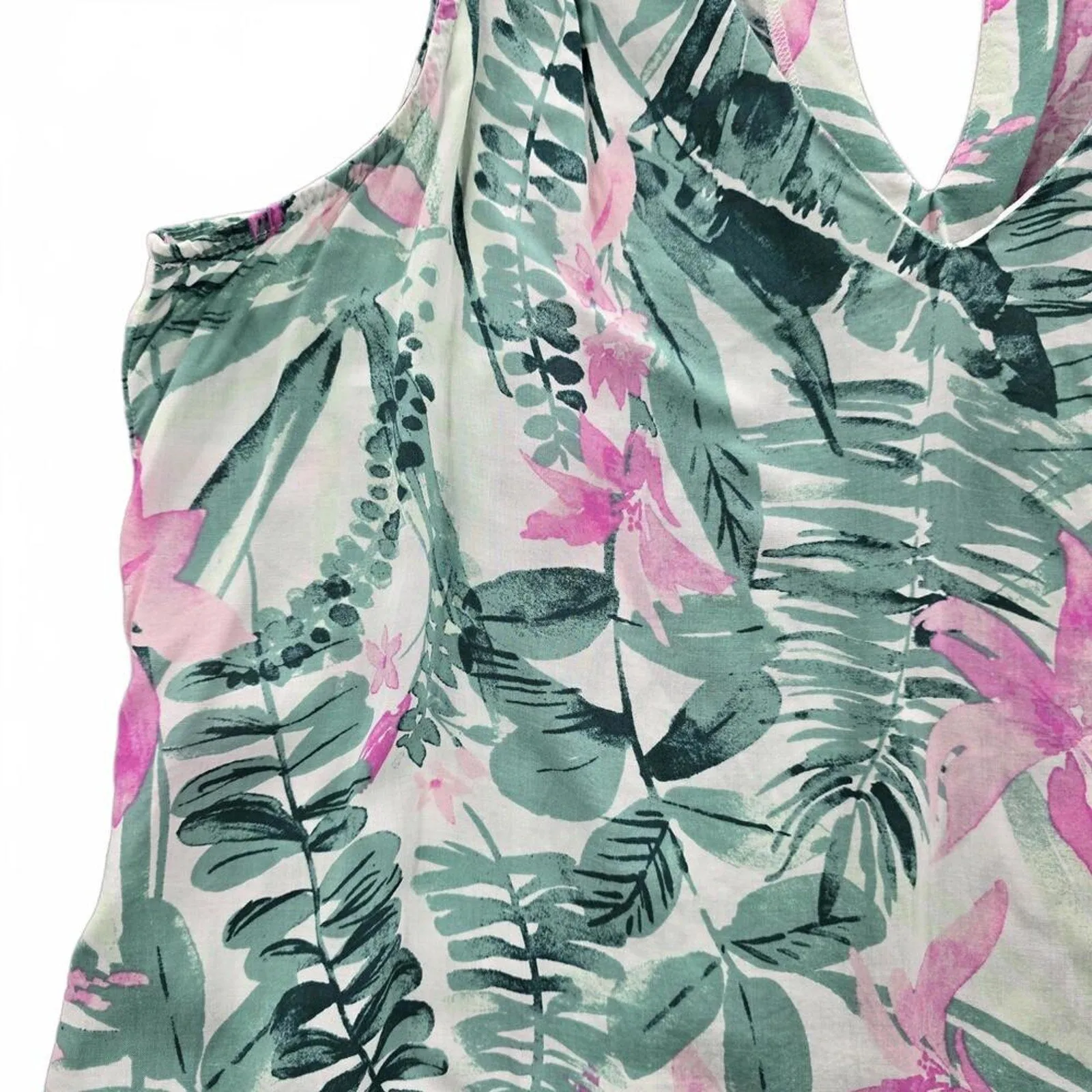 Old Navy Floral Sleeveless Green Pink High Low Tropical Tunic Top Shirt Medium
