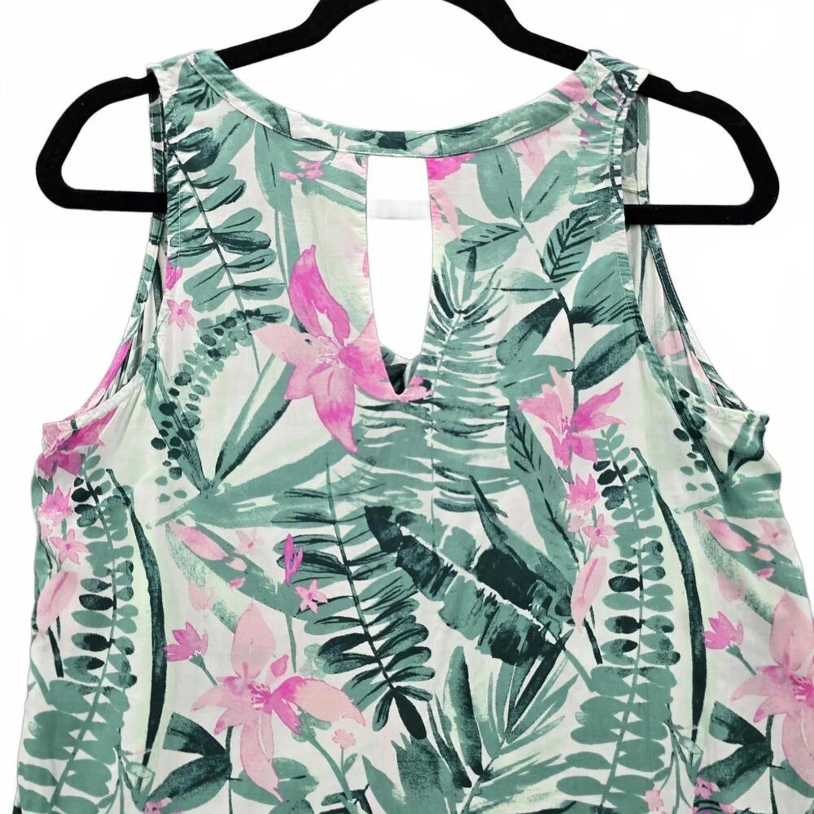 Old Navy Floral Sleeveless Green Pink High Low Tropical Tunic Top Shirt Medium