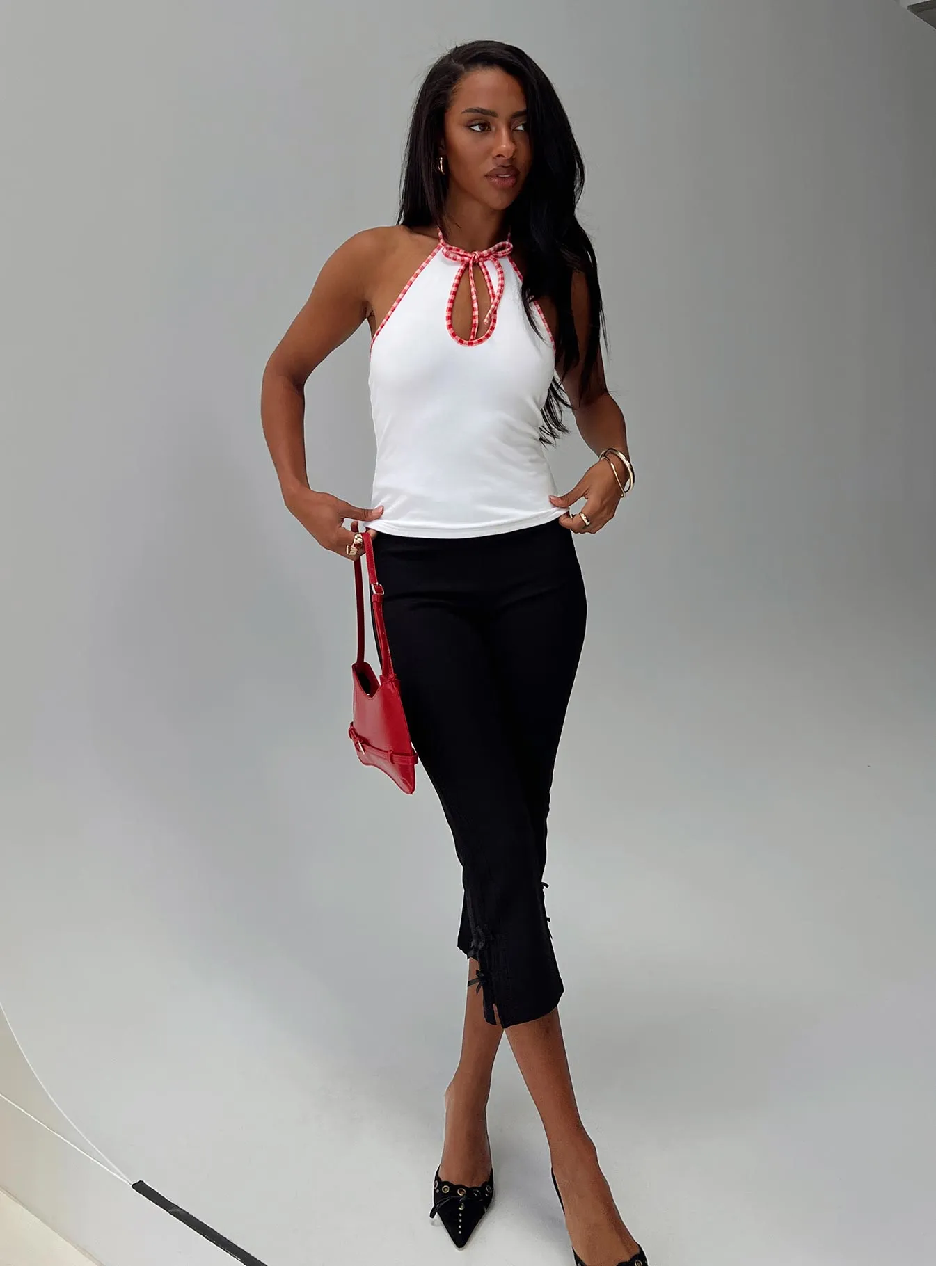Old Soul Contrast Trim Top White / Red