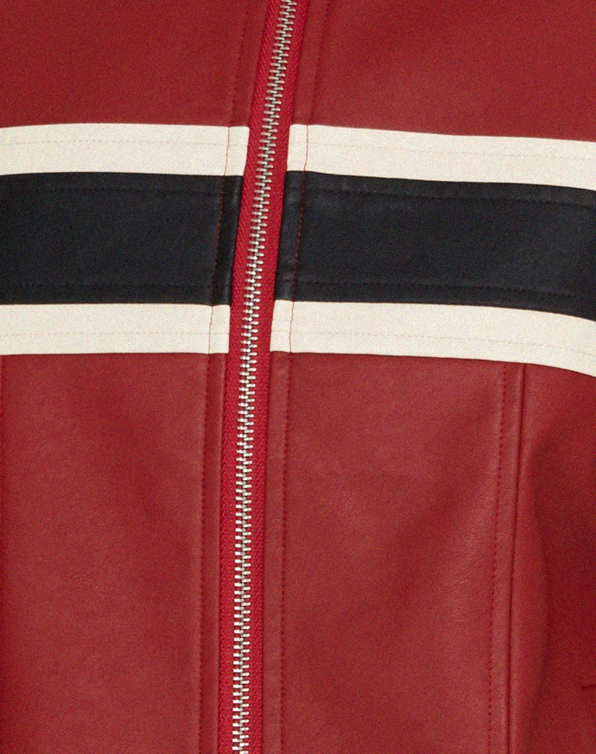 Oliver Zip Up Jacket in PU Red with Ecru Stripe