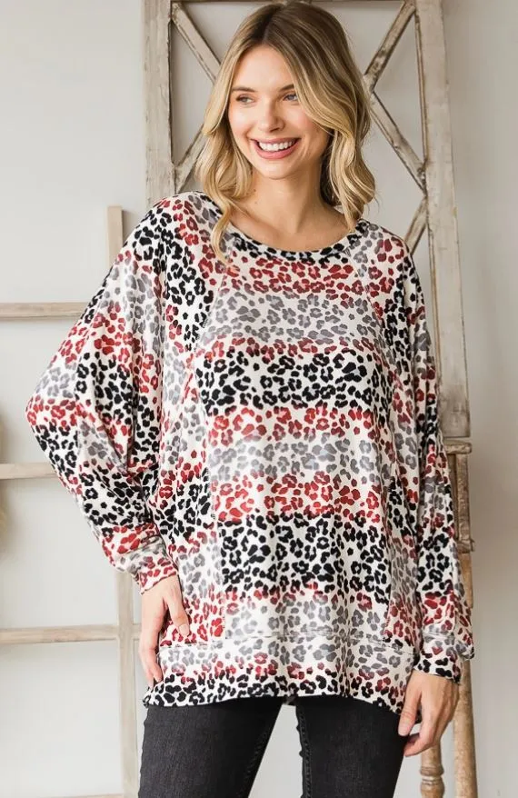 Ombre Cheetah Print Round Neck Sweater