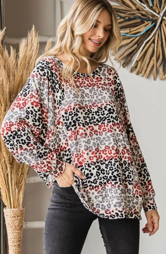 Ombre Cheetah Print Round Neck Sweater