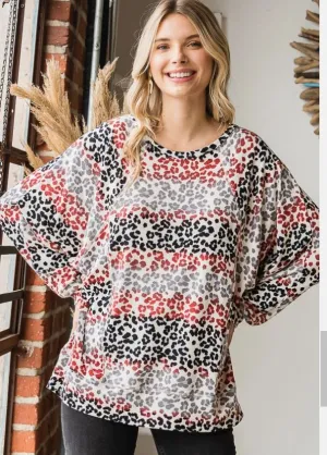 Ombre Cheetah Print Round Neck Sweater