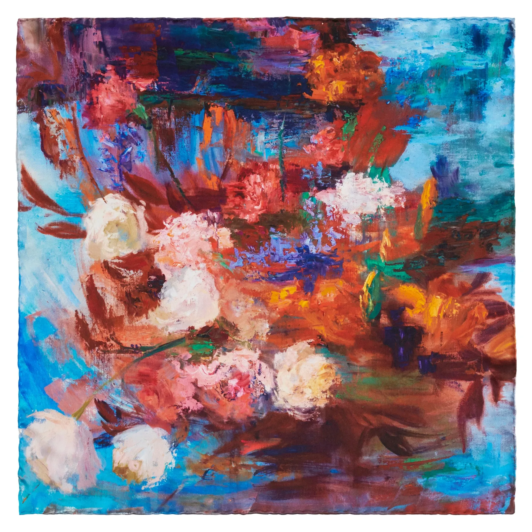 Orange Bouquet, 43-inch Square Italian Silk Scarf