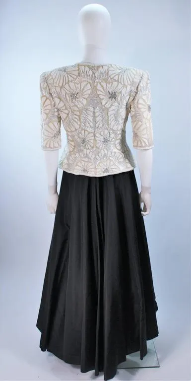 OSCAR DE LA RENTA  Black Satin Gown and Jacket Size 8