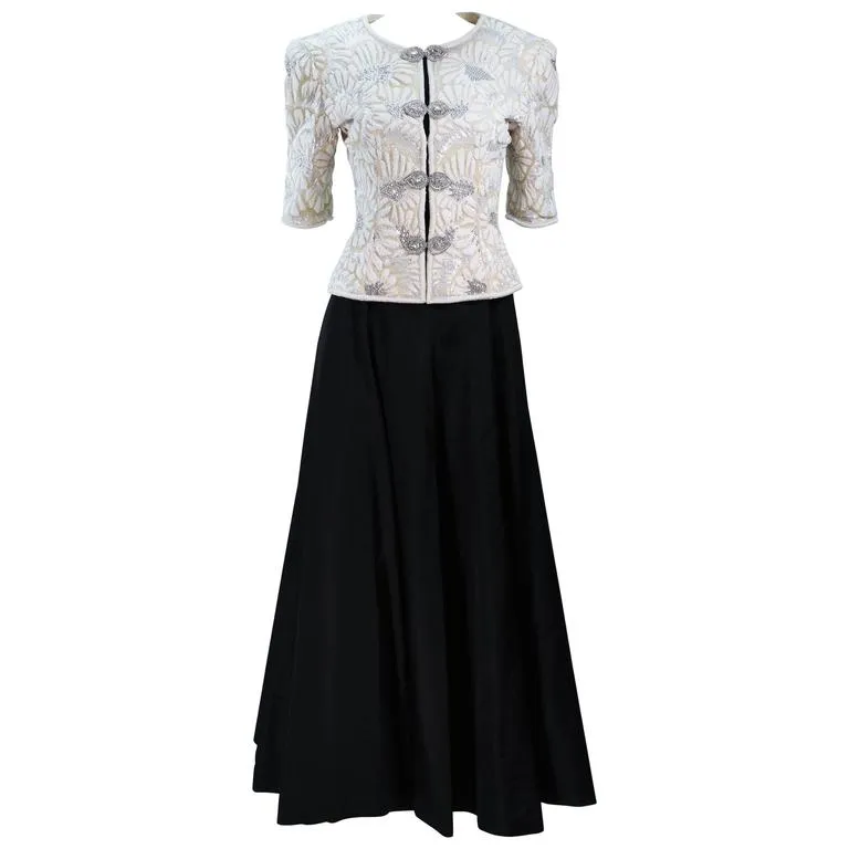 OSCAR DE LA RENTA  Black Satin Gown and Jacket Size 8