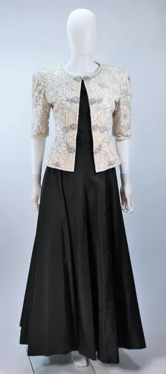 OSCAR DE LA RENTA  Black Satin Gown and Jacket Size 8