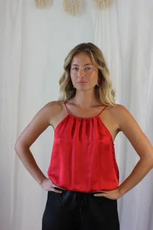 Otomo silk satin red backless top