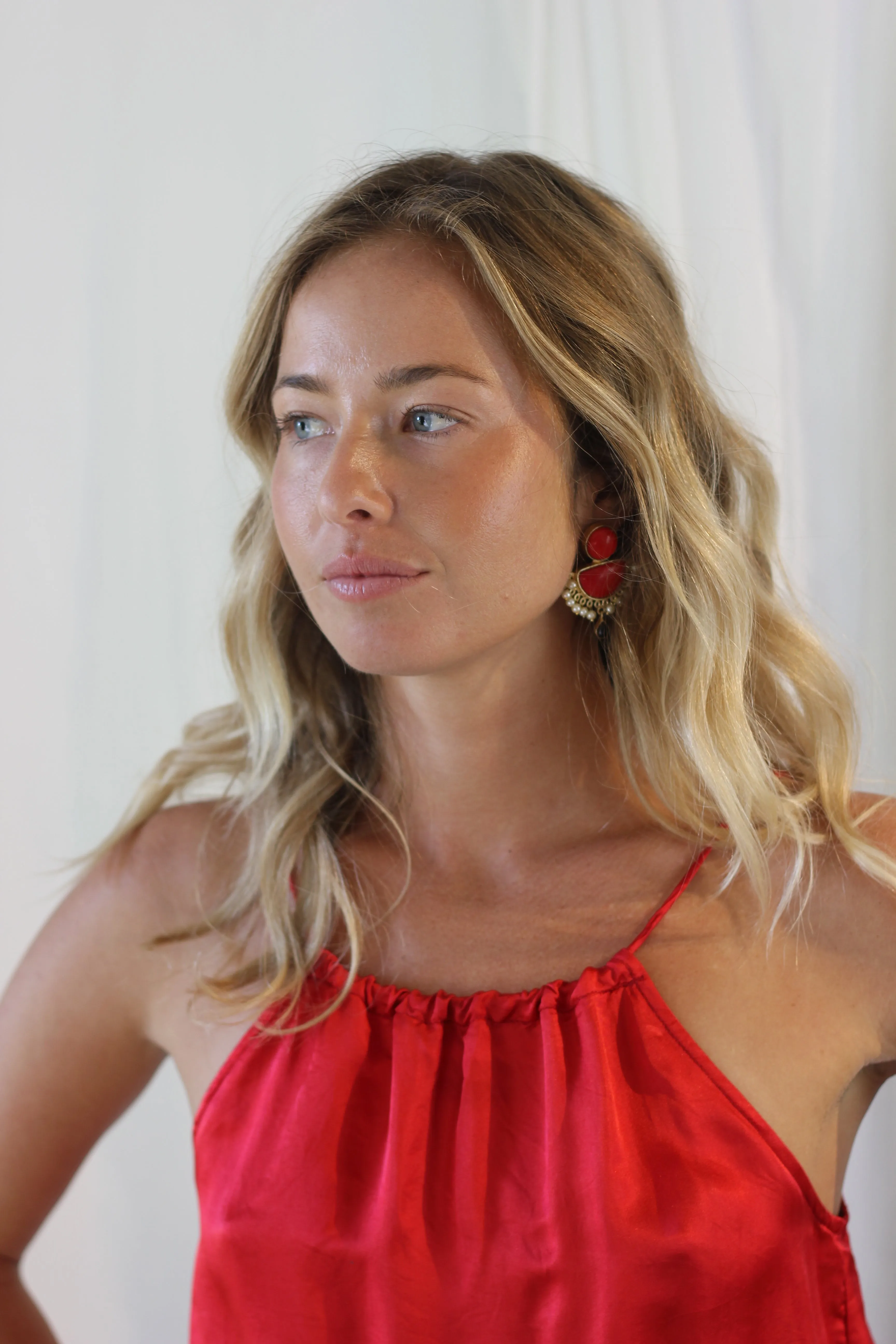 Otomo silk satin red backless top