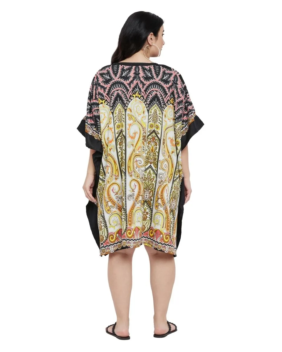 Paisley Printed Black  Plus Size Polyester Tunic Top For Women