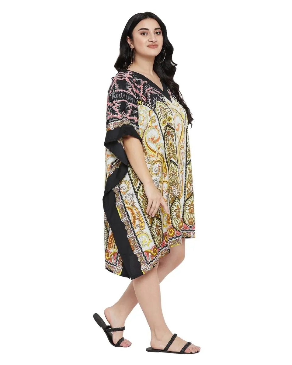Paisley Printed Black  Plus Size Polyester Tunic Top For Women