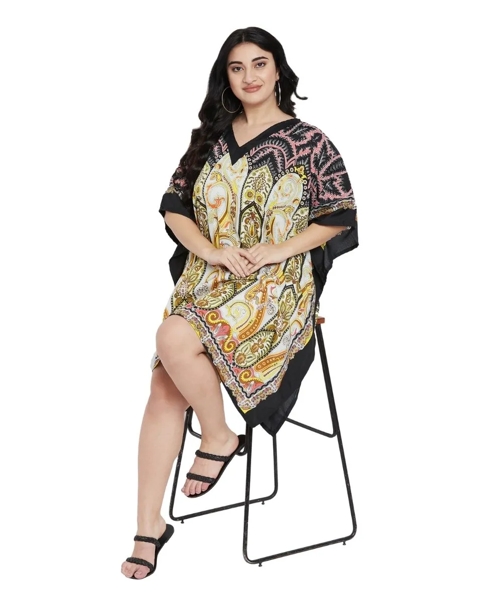 Paisley Printed Black  Plus Size Polyester Tunic Top For Women