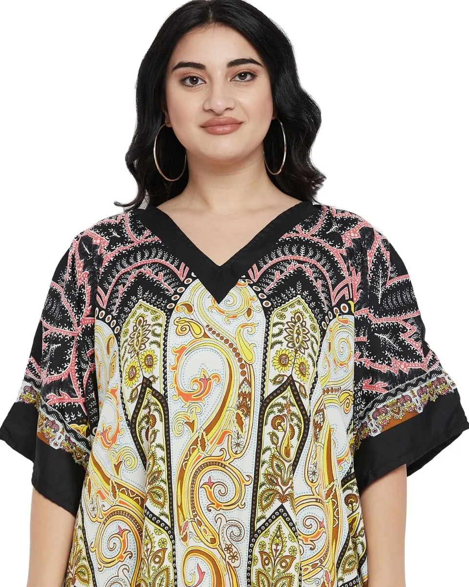 Paisley Printed Black  Plus Size Polyester Tunic Top For Women